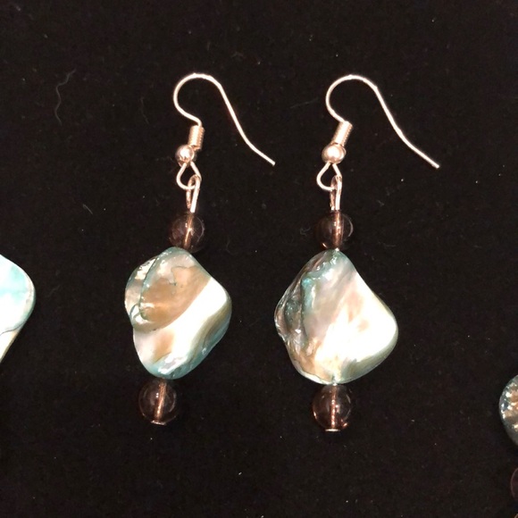Sea blue shell & drusy pendant matching earrings - Picture 4 of 5